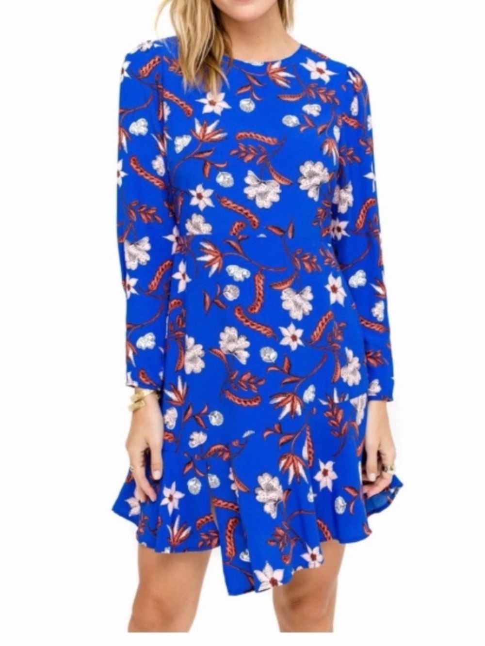 ASTR the Label Floral Long Sleeve Knee Length Dress Blue Ruffles Women’s S